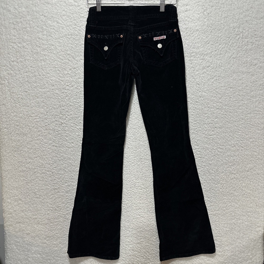 HUDSON Women's Pants Sz 25 Black Velour Low Rise Flare Leg Flap Pockets USA Made